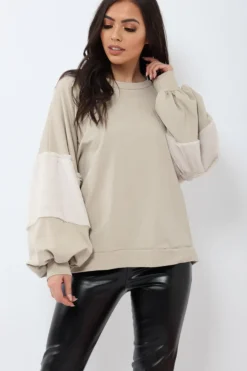 Rebellious Fashion Beige Jumper with Fur Sleeves - Stephanie