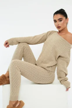 Rebellious Fashion Beige Knit Cropped Jumper & Jogger Set - Kezzie