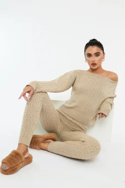 Rebellious Fashion Beige Knit Cropped Jumper & Jogger Set - Kezzie