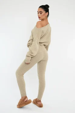 Rebellious Fashion Beige Knit Cropped Jumper & Jogger Set - Kezzie