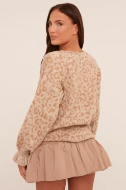 Rebellious Fashion Beige Knit Leopard Print Tie Front Cardigan - Trinidy