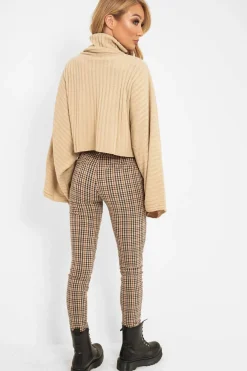 Rebellious Fashion Beige Knit Roll Neck Batwing Jumper - Fallon