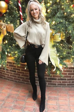 Rebellious Fashion Beige Knit Roll Neck Batwing Jumper - Fallon