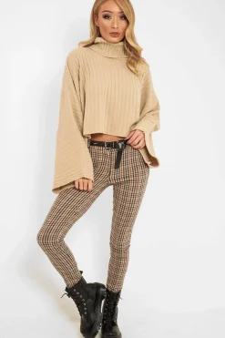 Rebellious Fashion Beige Knit Roll Neck Batwing Jumper - Fallon