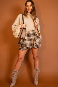 Rebellious Fashion Beige Knit Roll Neck Batwing Jumper - Fallon