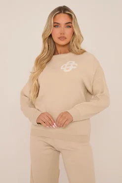 Rebellious Fashion Beige Knit Swirl Graphic Long Sleeves Sweatshirt - Salomi