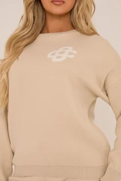 Rebellious Fashion Beige Knit Swirl Graphic Long Sleeves Sweatshirt - Salomi