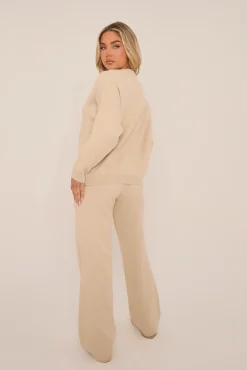 Rebellious Fashion Beige Knit Swirl Graphic Long Sleeves Sweatshirt - Salomi
