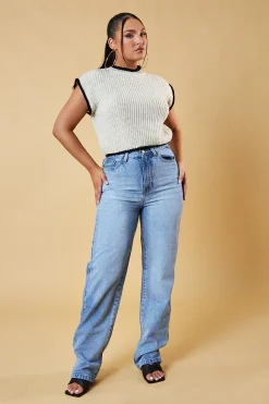Rebellious Fashion Beige Knitted Contrast Edge Cropped Top - Bethany