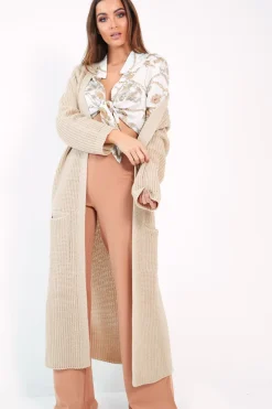 Rebellious Fashion Beige Knitted Longline Cardigan - Jadamarie