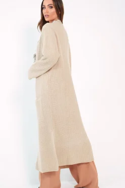 Rebellious Fashion Beige Knitted Longline Cardigan - Jadamarie