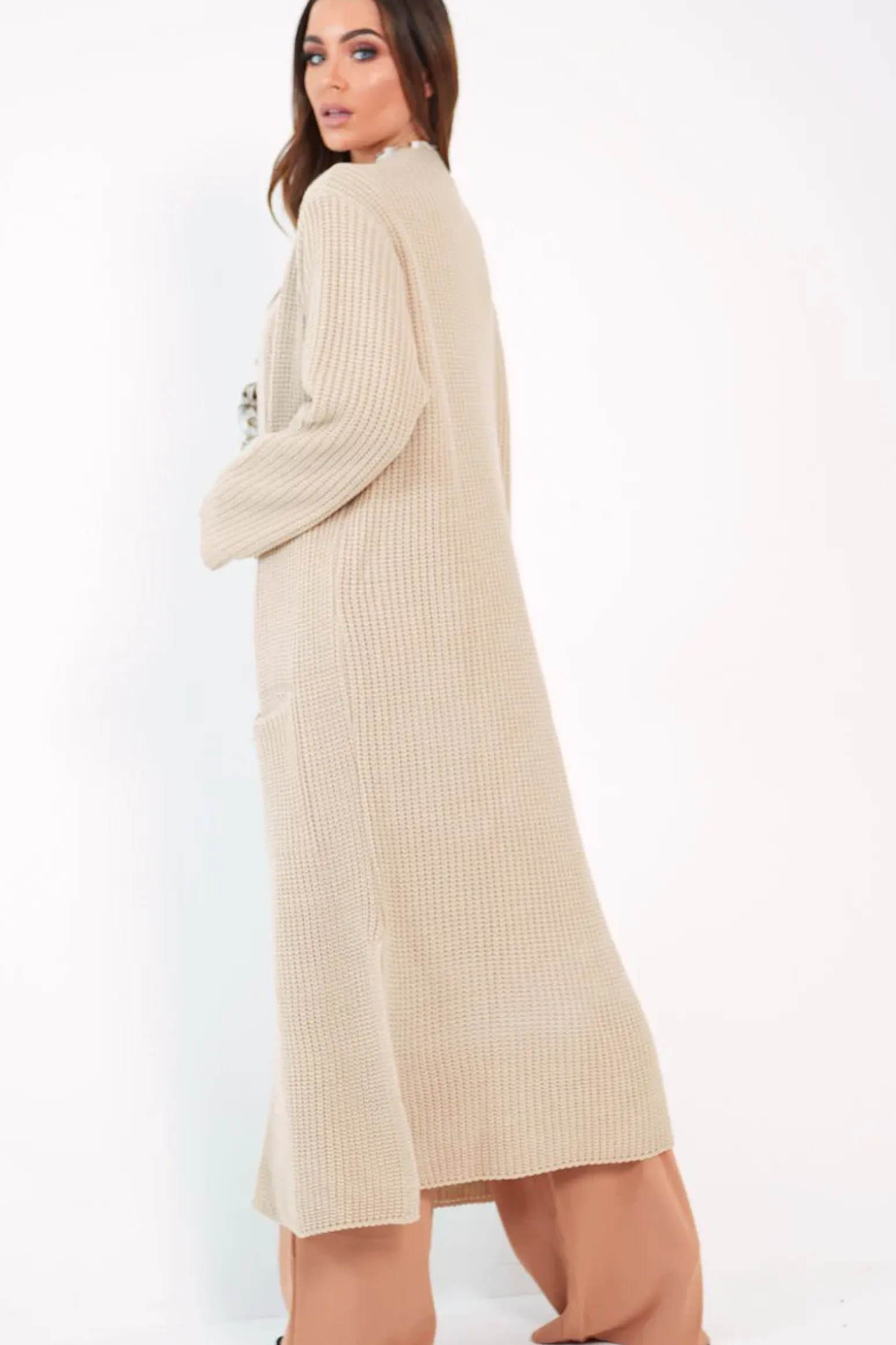Rebellious Fashion Beige Knitted Longline Cardigan - Jadamarie