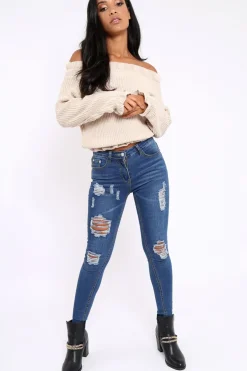 Rebellious Fashion Beige Knitted Ruffle Jumper with Elasticated hems - Eve