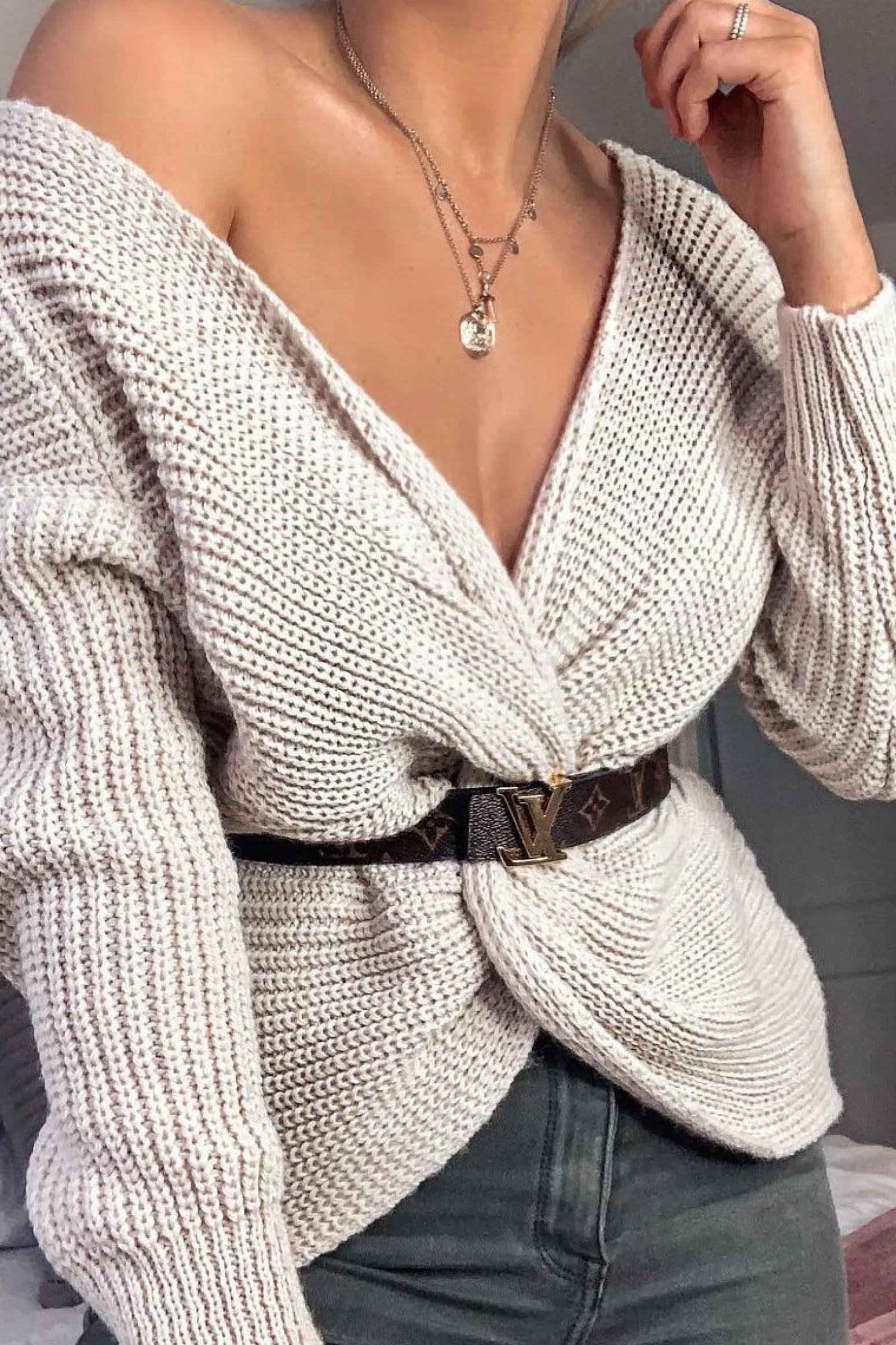 Rebellious Fashion Beige Knot Knit Jumper - Kerri