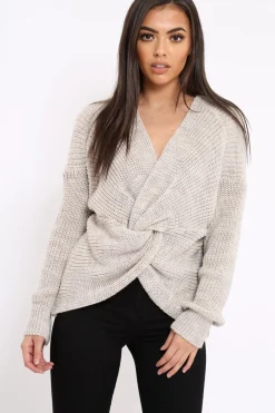 Rebellious Fashion Beige Knot Knit Jumper - Kerri