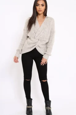 Rebellious Fashion Beige Knot Knit Jumper - Kerri