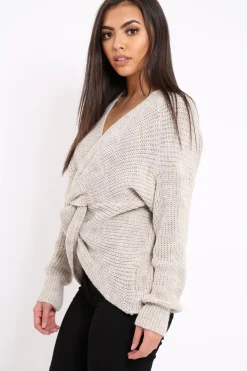 Rebellious Fashion Beige Knot Knit Jumper - Kerri