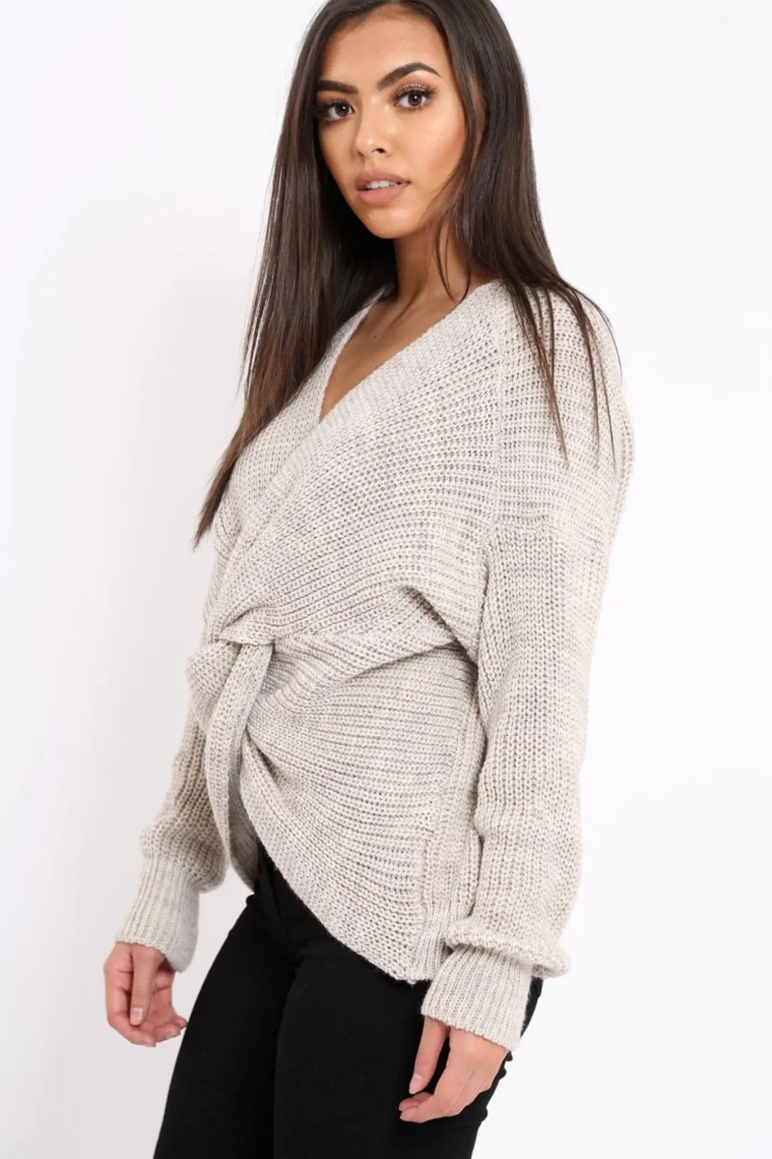 Rebellious Fashion Beige Knot Knit Jumper - Kerri