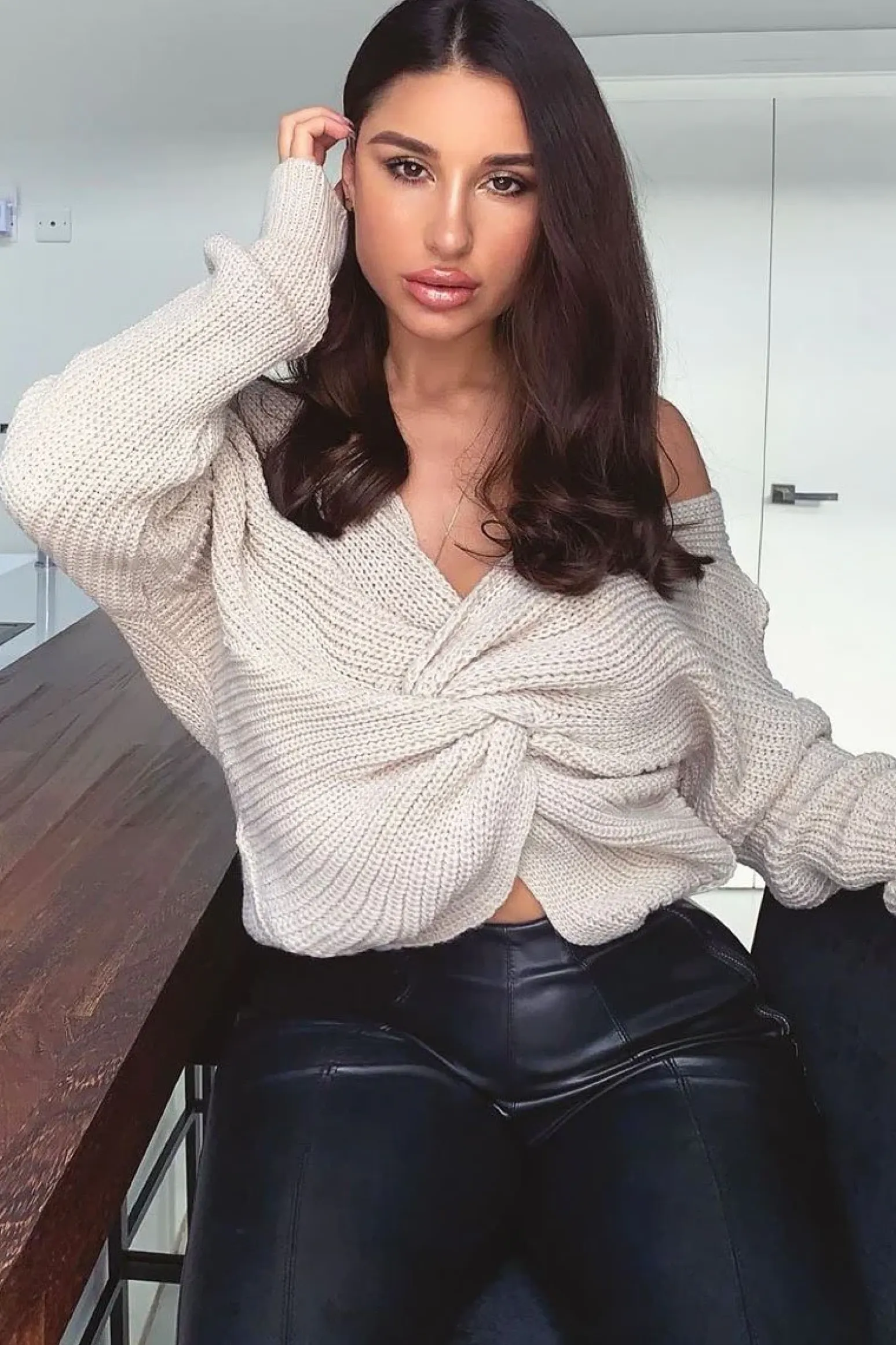 Rebellious Fashion Beige Knot Knit Jumper - Kerri