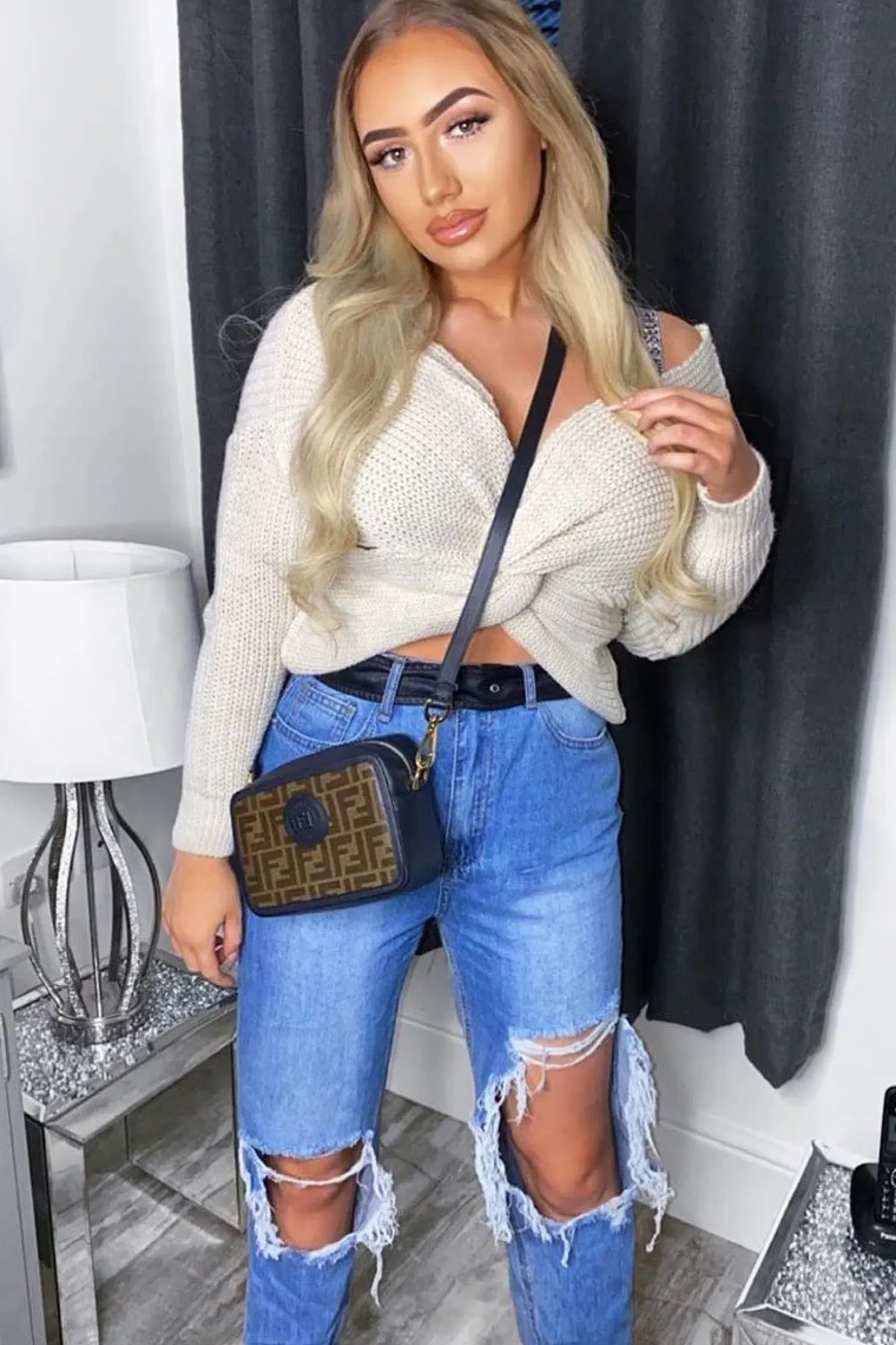 Rebellious Fashion Beige Knot Knit Jumper - Kerri