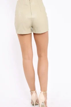 Rebellious Fashion Beige Lace Up Front Leather Shorts - Coriane