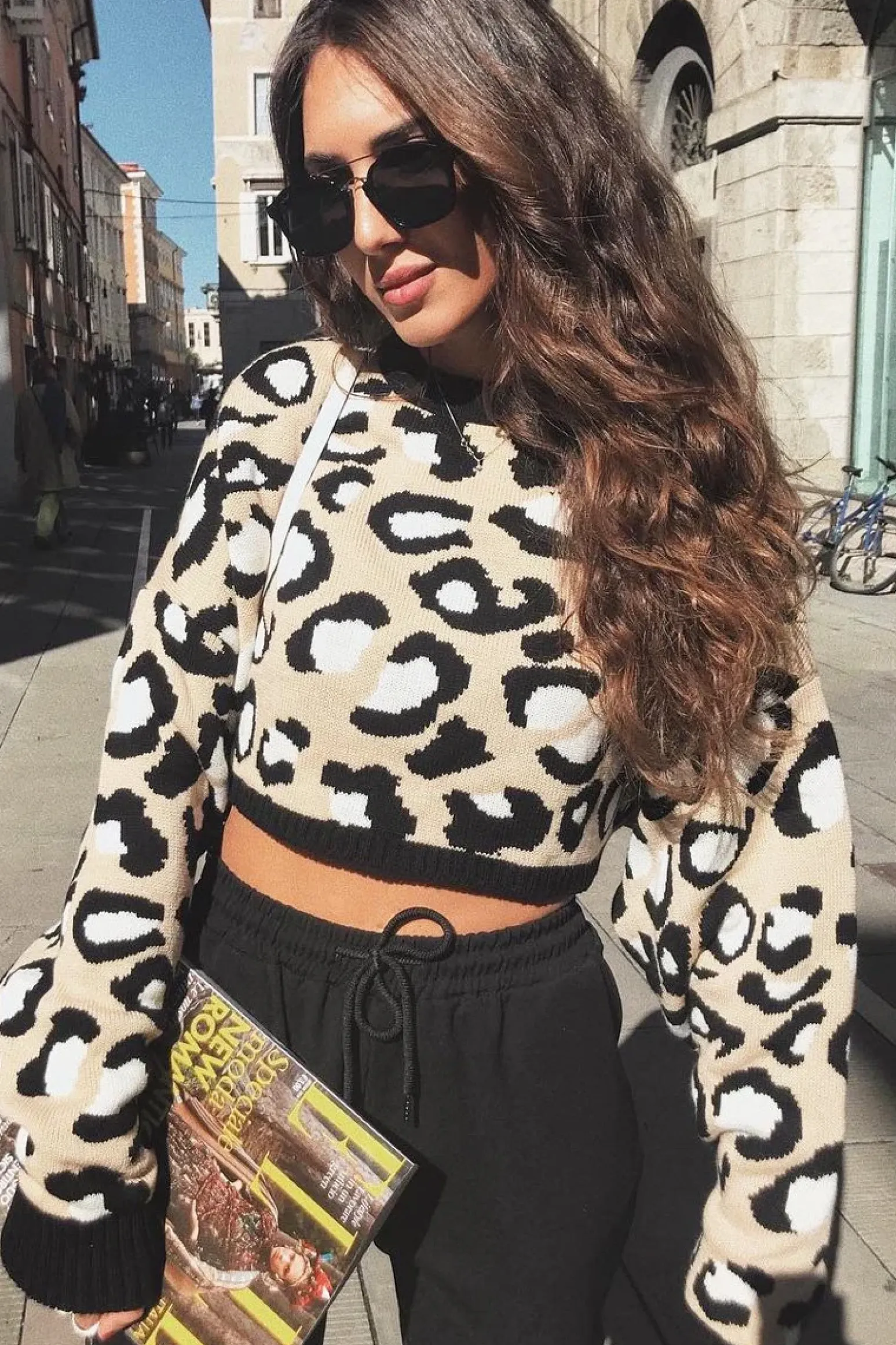 Rebellious Fashion Beige Leopard Crop Batwing Jumper - Raigen