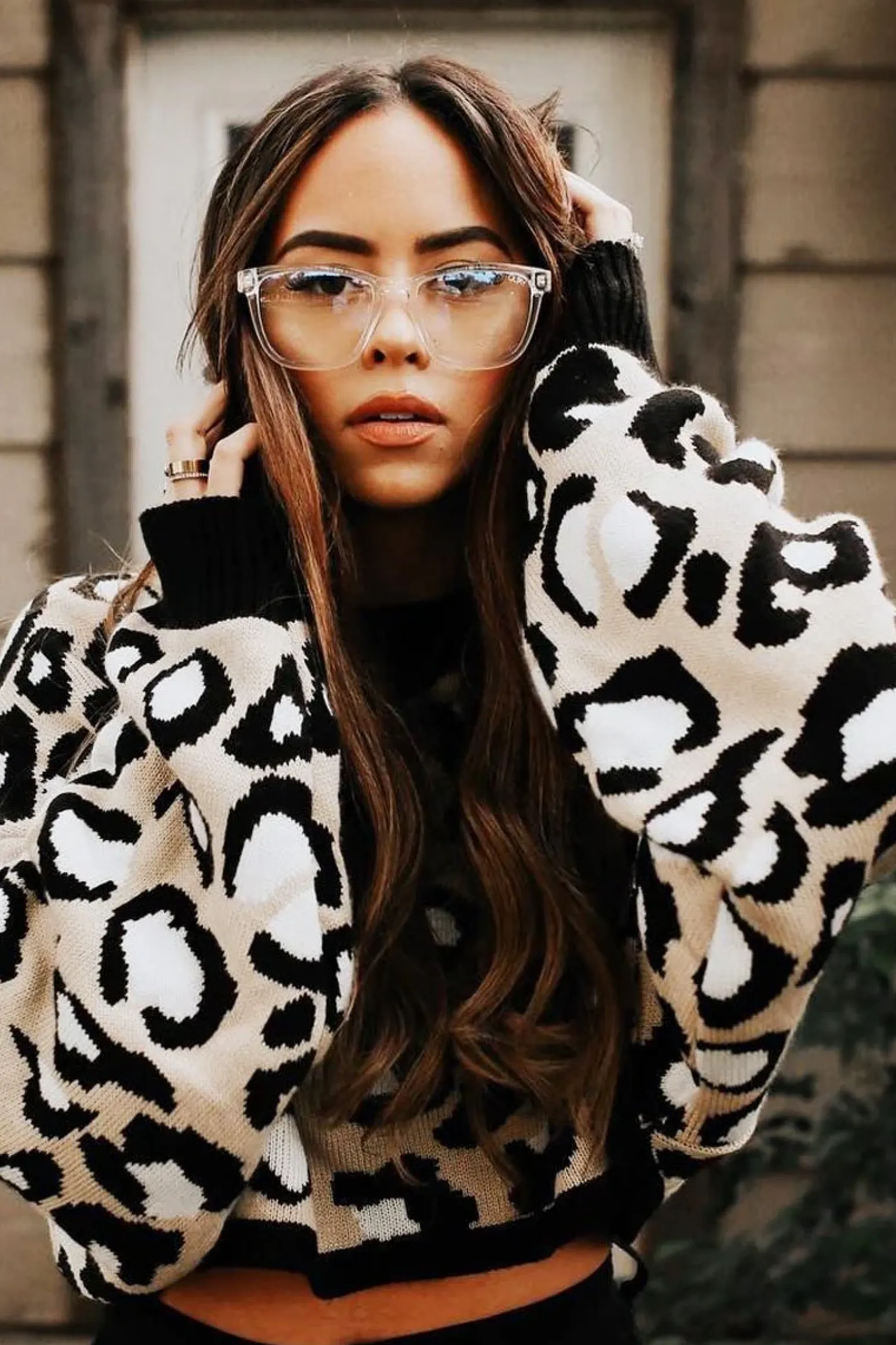 Rebellious Fashion Beige Leopard Crop Batwing Jumper - Raigen