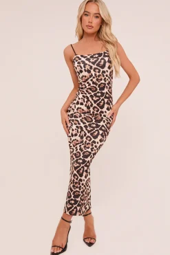 Rebellious Fashion Beige Leopard Print Maxi Dress - Alanna