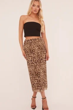Rebellious Fashion Beige Leopard Print Midi Skirt - Avina