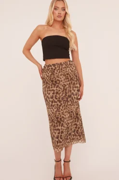Rebellious Fashion Beige Leopard Print Midi Skirt - Avina