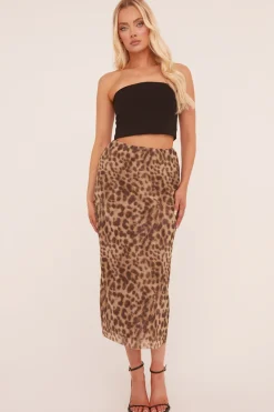 Rebellious Fashion Beige Leopard Print Midi Skirt - Avina