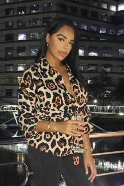 Rebellious Fashion Beige Leopard Tie Front Button Down Blouse - Janiylah