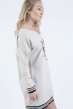 Rebellious Fashion Beige Lies Slogan Jumper Dress - Ellie