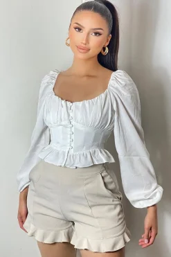 Rebellious Fashion Beige Lightweight Frill Hem Shorts - Elleanora