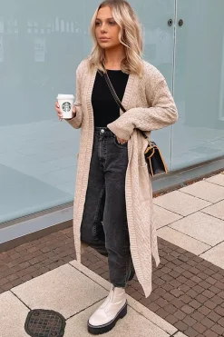 Rebellious Fashion Beige Long Knit Cardigan - Shola