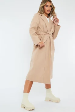 Rebellious Fashion Beige Longline Belted Tailored Coat - Syma