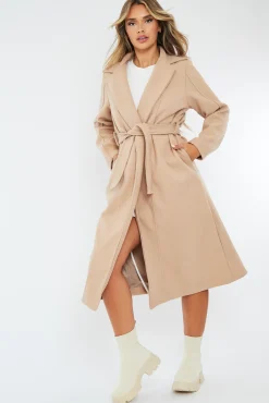 Rebellious Fashion Beige Longline Belted Tailored Coat - Syma