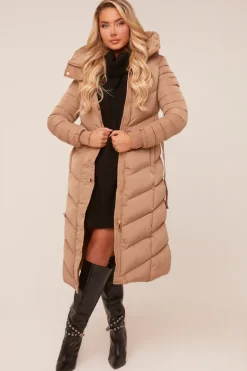 Rebellious Fashion Beige Longline Hooded Puffer Jacket - Shauna
