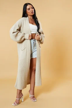 Rebellious Fashion Beige Longline Knit Maxi Cardigan - Ema