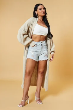 Rebellious Fashion Beige Longline Knit Maxi Cardigan - Ema