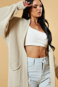 Rebellious Fashion Beige Longline Knit Maxi Cardigan - Ema