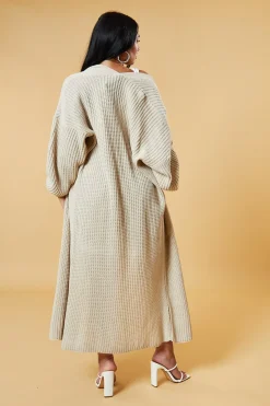 Rebellious Fashion Beige Longline Knit Maxi Cardigan - Ema