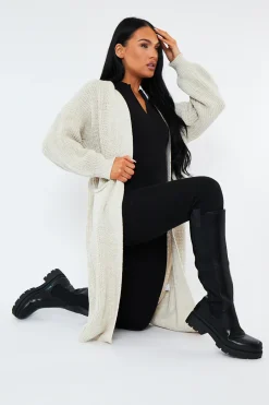 Rebellious Fashion Beige Longline Relaxed Fit Front Pockets Cardigan - Leah