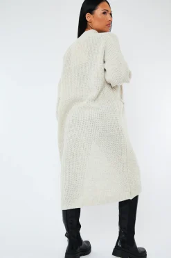 Rebellious Fashion Beige Longline Relaxed Fit Front Pockets Cardigan - Leah