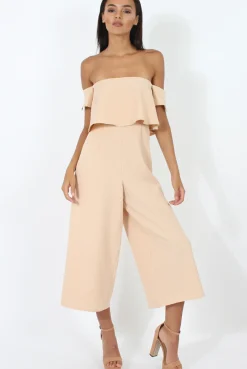 Rebellious Fashion Beige Off The Shoulder Jumpsuit - Kyda