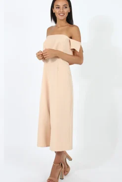 Rebellious Fashion Beige Off The Shoulder Jumpsuit - Kyda