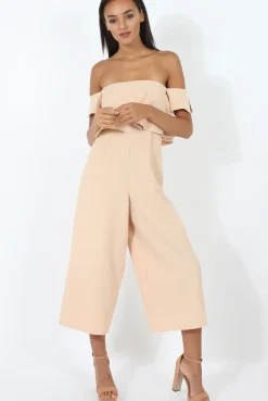 Rebellious Fashion Beige Off The Shoulder Jumpsuit - Kyda