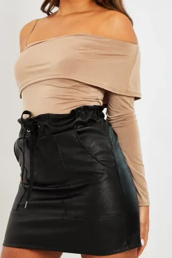 Rebellious Fashion Beige One Sleeve Bardot Top - Kaely