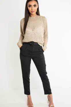 Rebellious Fashion Beige Open Knit Backless Tie Back Jumper - Holdyn