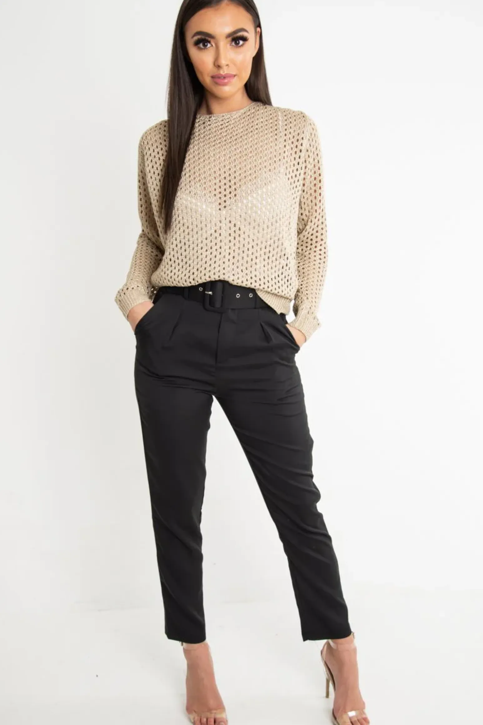 Rebellious Fashion Beige Open Knit Backless Tie Back Jumper - Holdyn